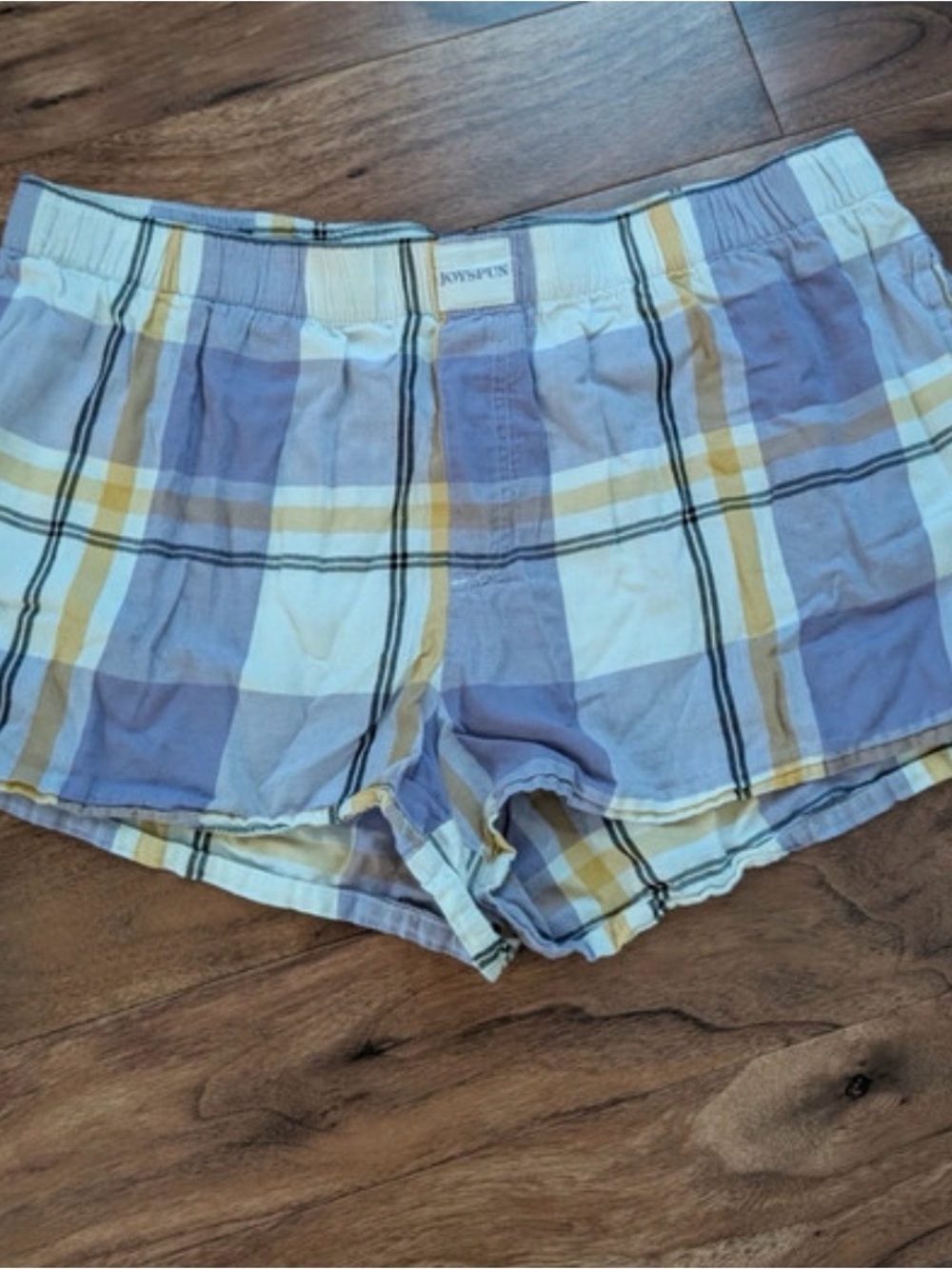 Light Blue Plaid Cotton Sleep Shorts - Unbranded